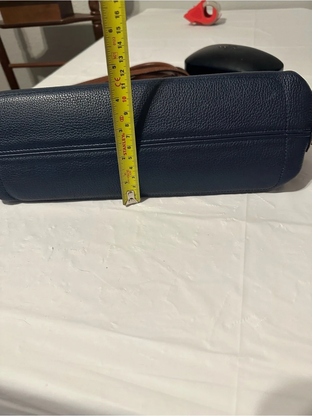 Dooney & Bourke Navy Blue Leather Satchel with Brown Trim and Tassels